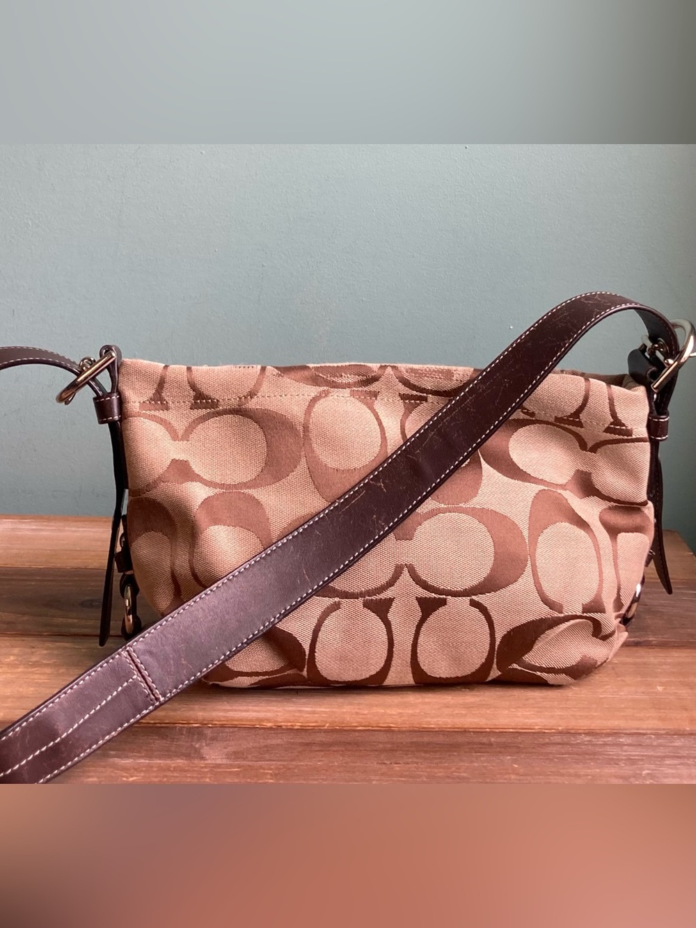 Vintage Y2K Coach Signature East-West Duffle Hobo Bag F15068